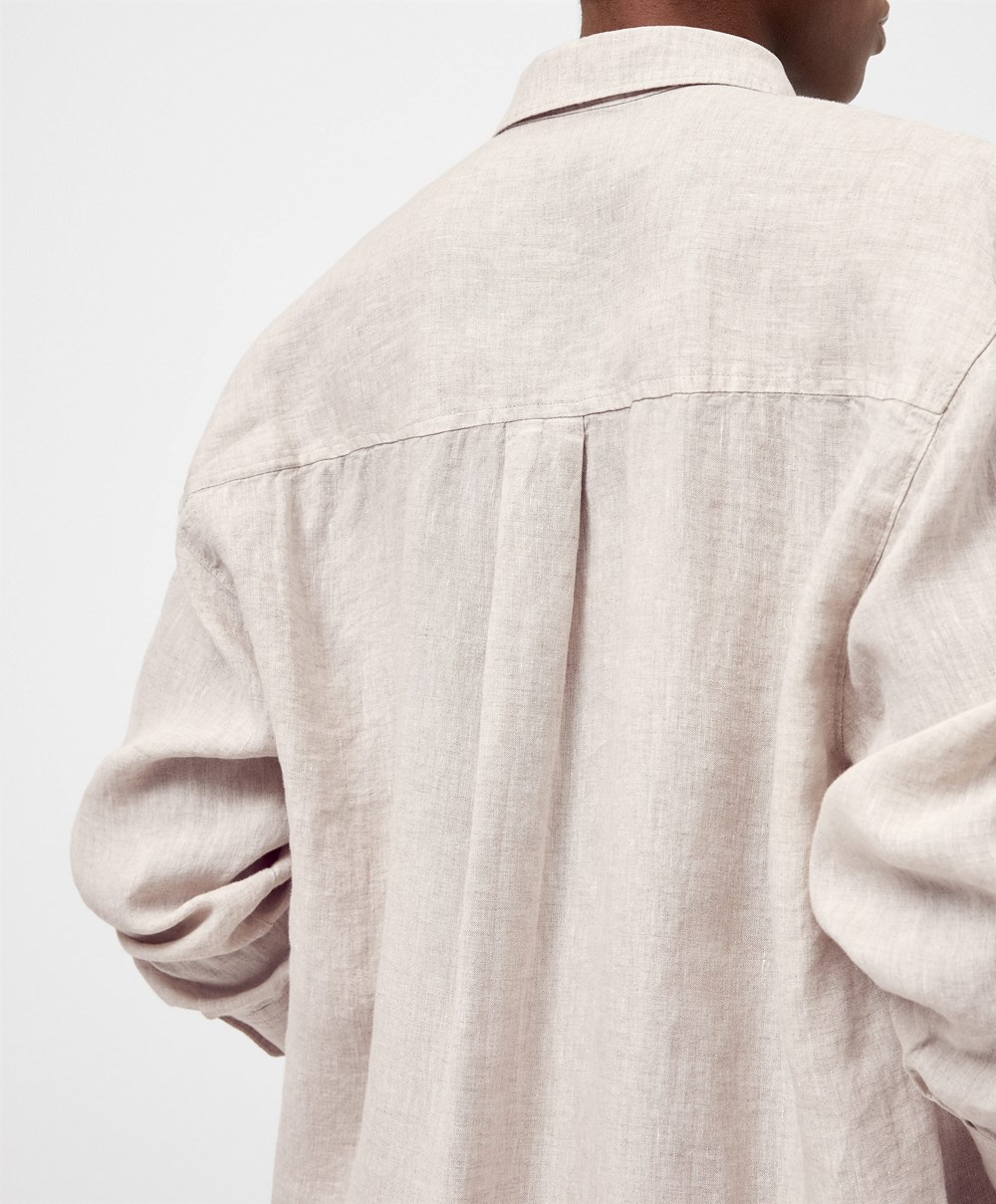 Oysho 100% Linen Long-sleeved Shirt Sand Melange | NUWYZH-923