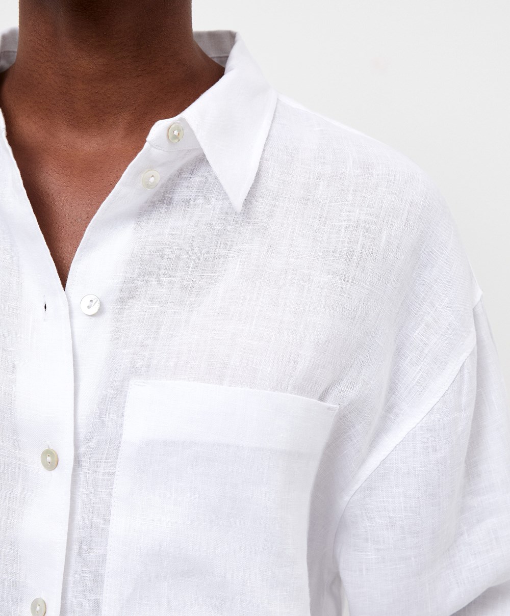 Oysho 100% Linen Long-sleeved Shirt ασπρα | YUTFEO-036