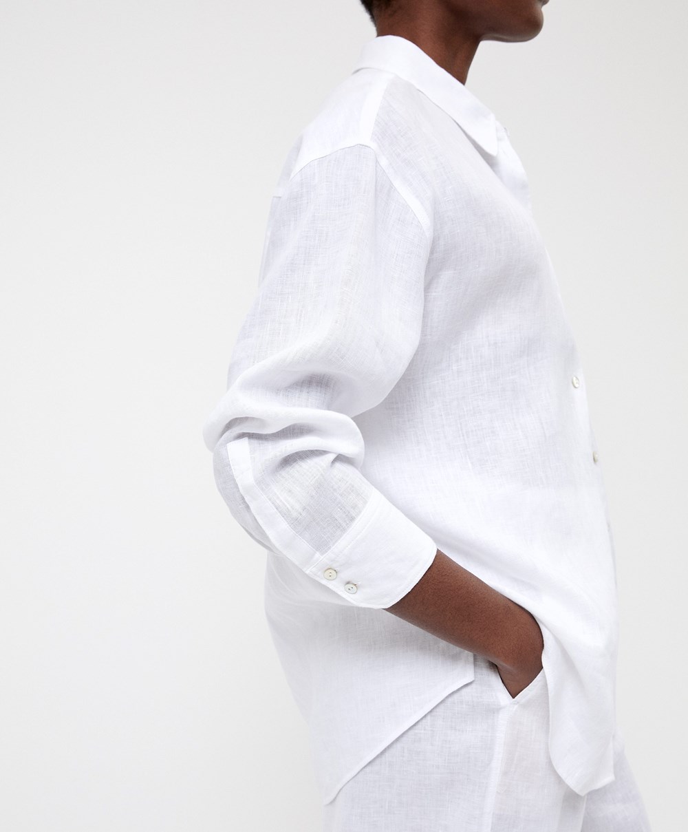 Oysho 100% Linen Long-sleeved Shirt ασπρα | YUTFEO-036