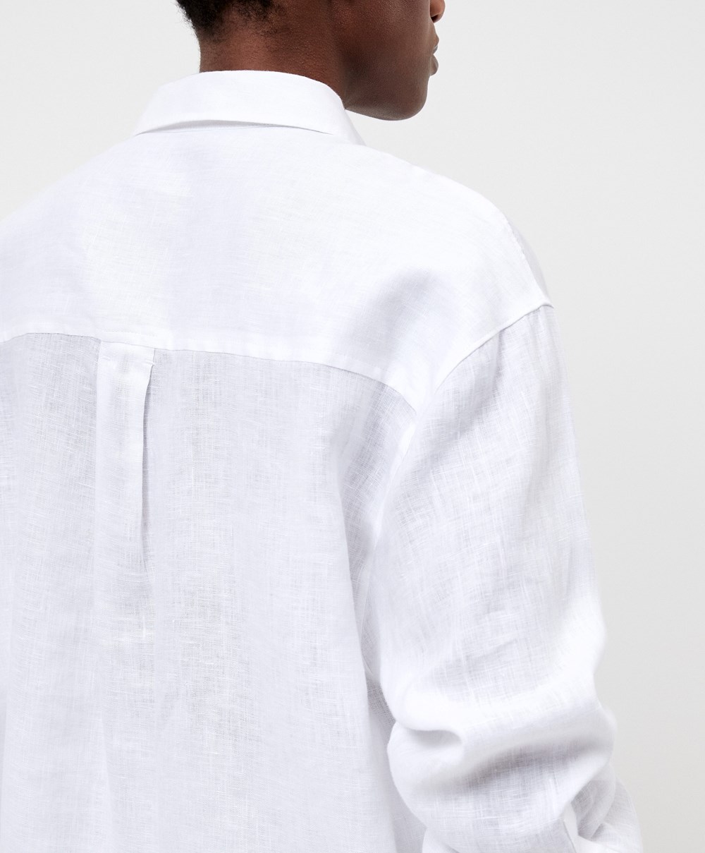 Oysho 100% Linen Long-sleeved Shirt ασπρα | YUTFEO-036