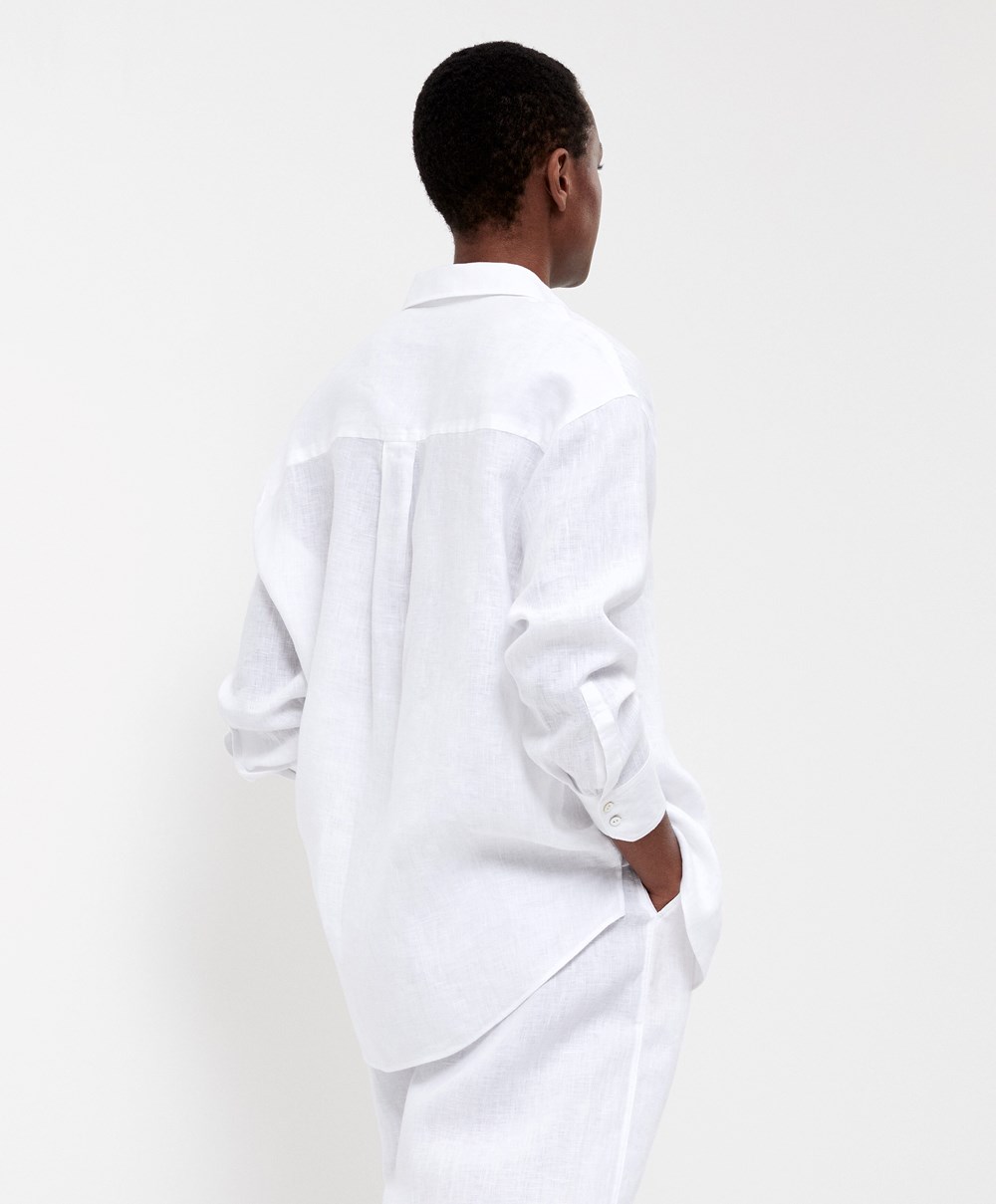 Oysho 100% Linen Long-sleeved Shirt ασπρα | YUTFEO-036