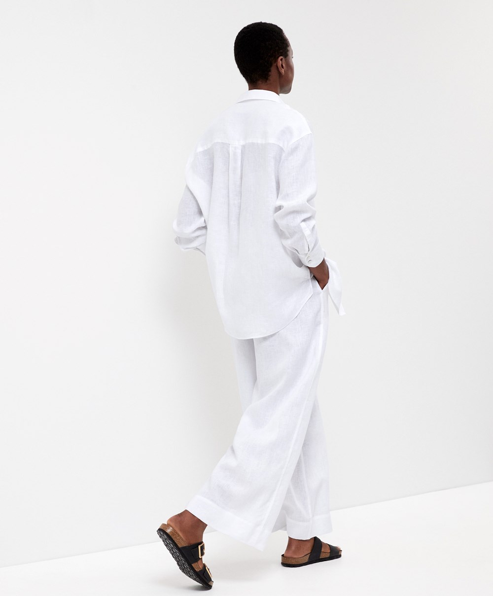 Oysho 100% Linen Long-sleeved Shirt ασπρα | YUTFEO-036