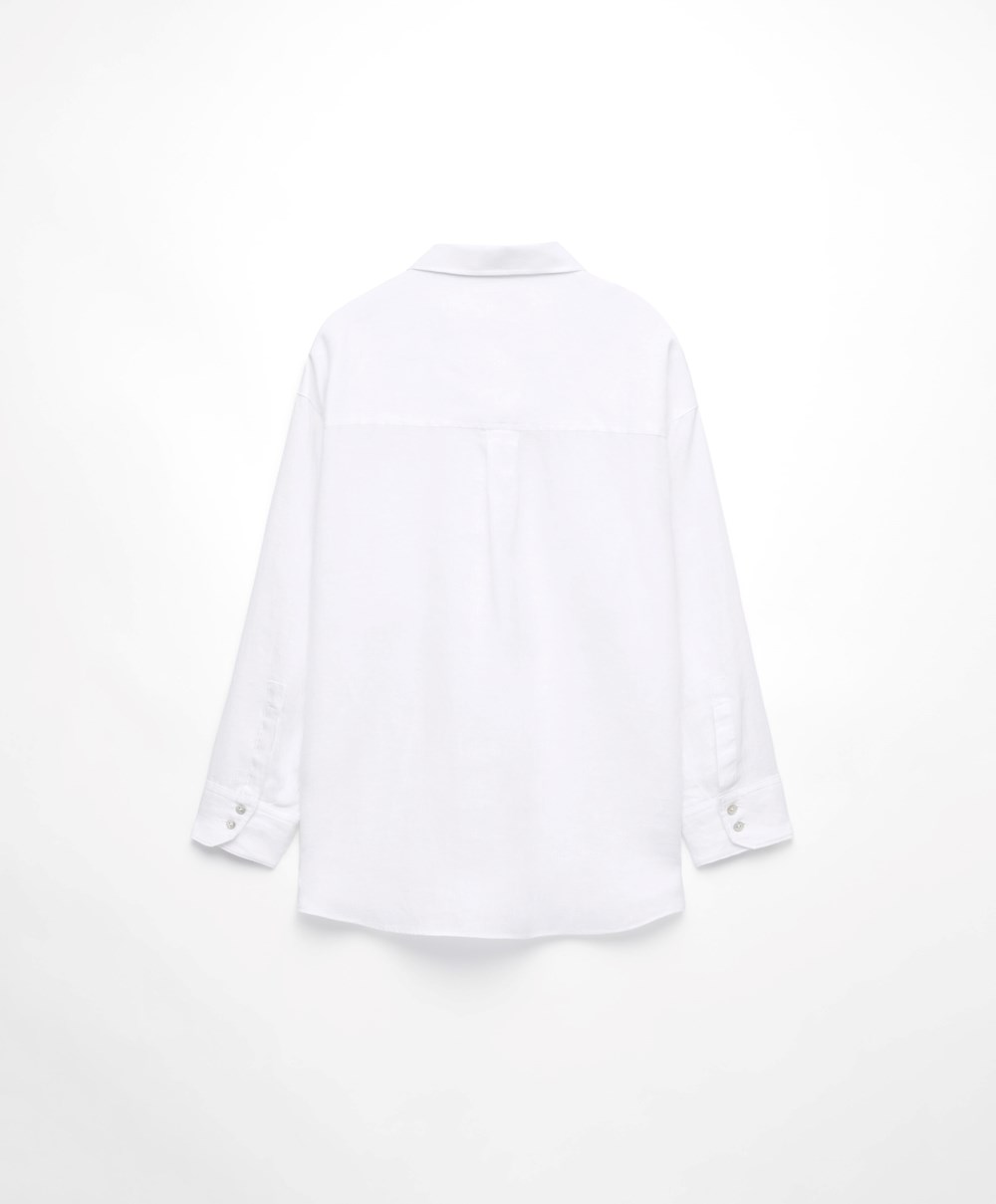 Oysho 100% Linen Long-sleeved Shirt ασπρα | YUTFEO-036