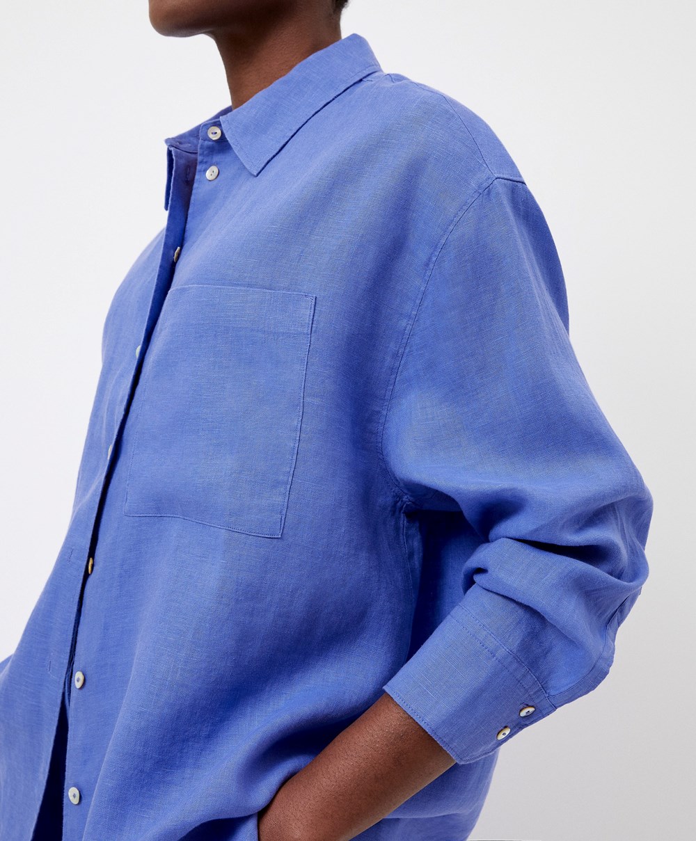 Oysho 100% Linen Long-sleeved Shirt λεβάντα | FBKSCA-245