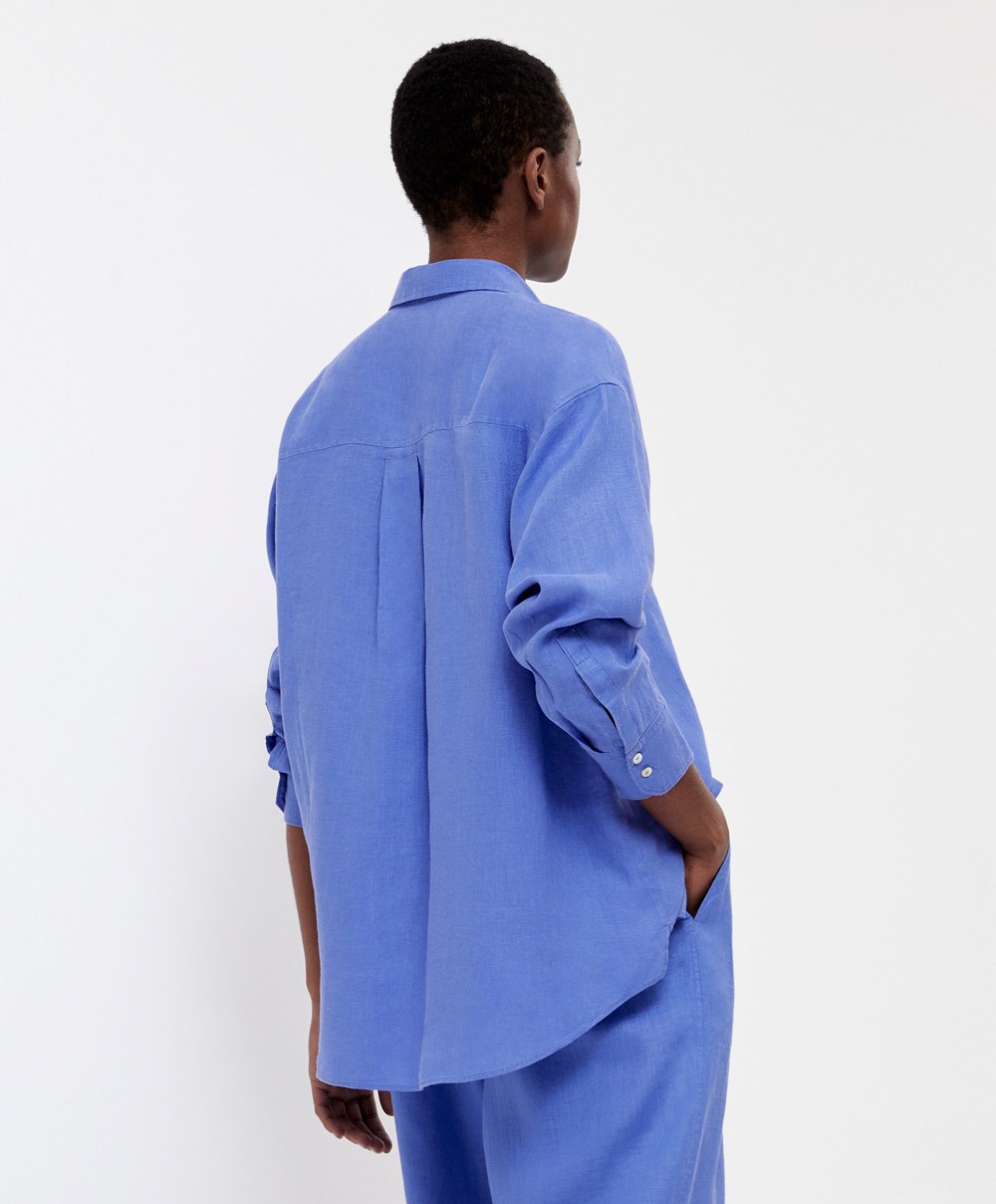 Oysho 100% Linen Long-sleeved Shirt λεβάντα | FBKSCA-245