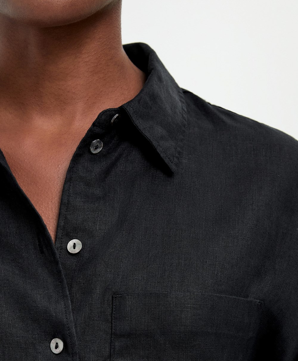 Oysho 100% Linen Long-sleeved Shirt μαυρα | DGPHYI-076