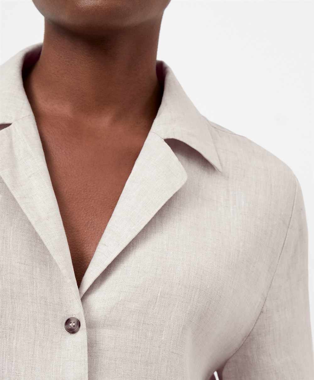 Oysho 100% Linen Shirt Sand Melange | KWEIAB-861