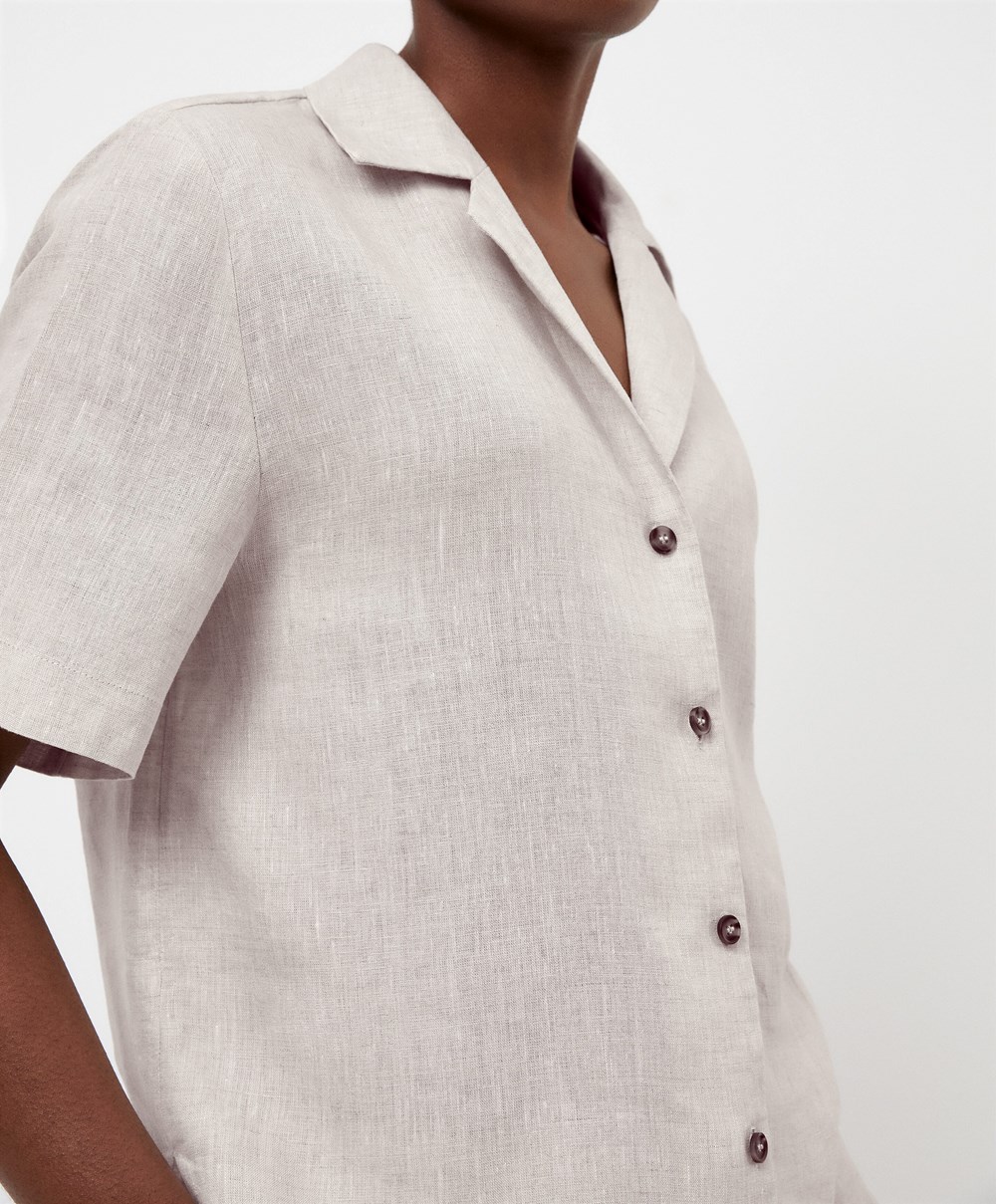 Oysho 100% Linen Shirt Sand Melange | KWEIAB-861