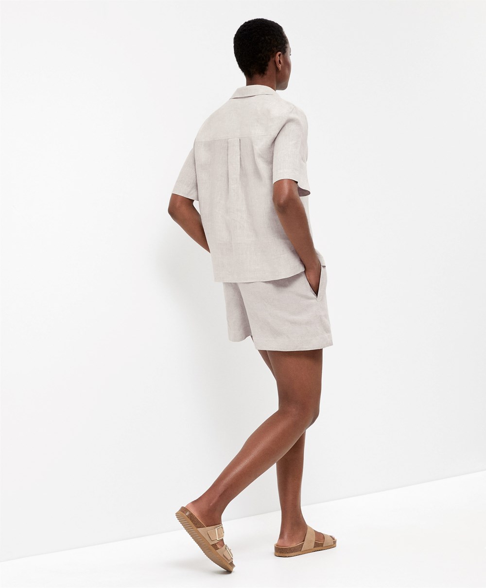 Oysho 100% Linen Shirt Sand Melange | KWEIAB-861