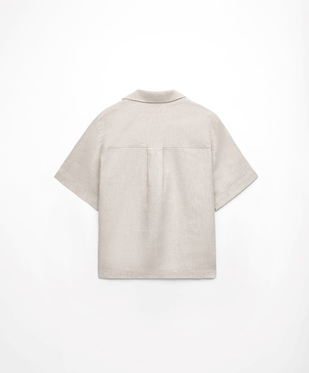 Oysho 100% Linen Shirt Sand Melange | KWEIAB-861