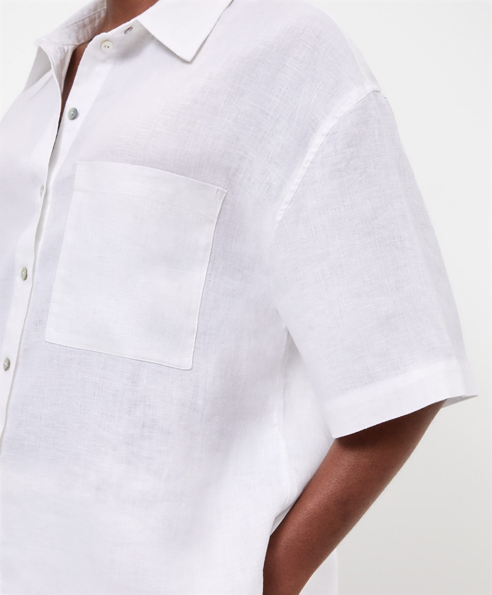 Oysho 100% Linen Shirt ασπρα | DBGMLU-874