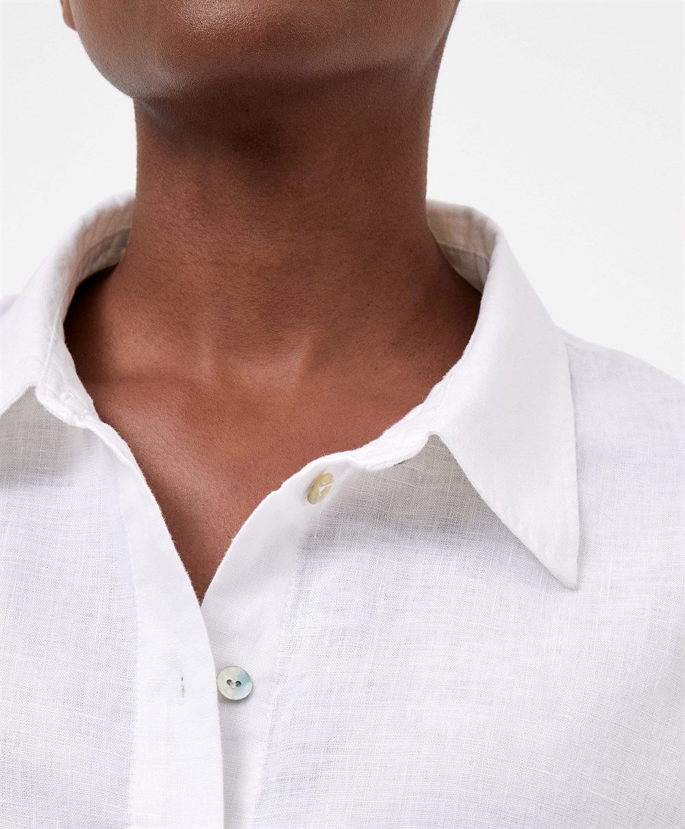 Oysho 100% Linen Shirt ασπρα | DBGMLU-874