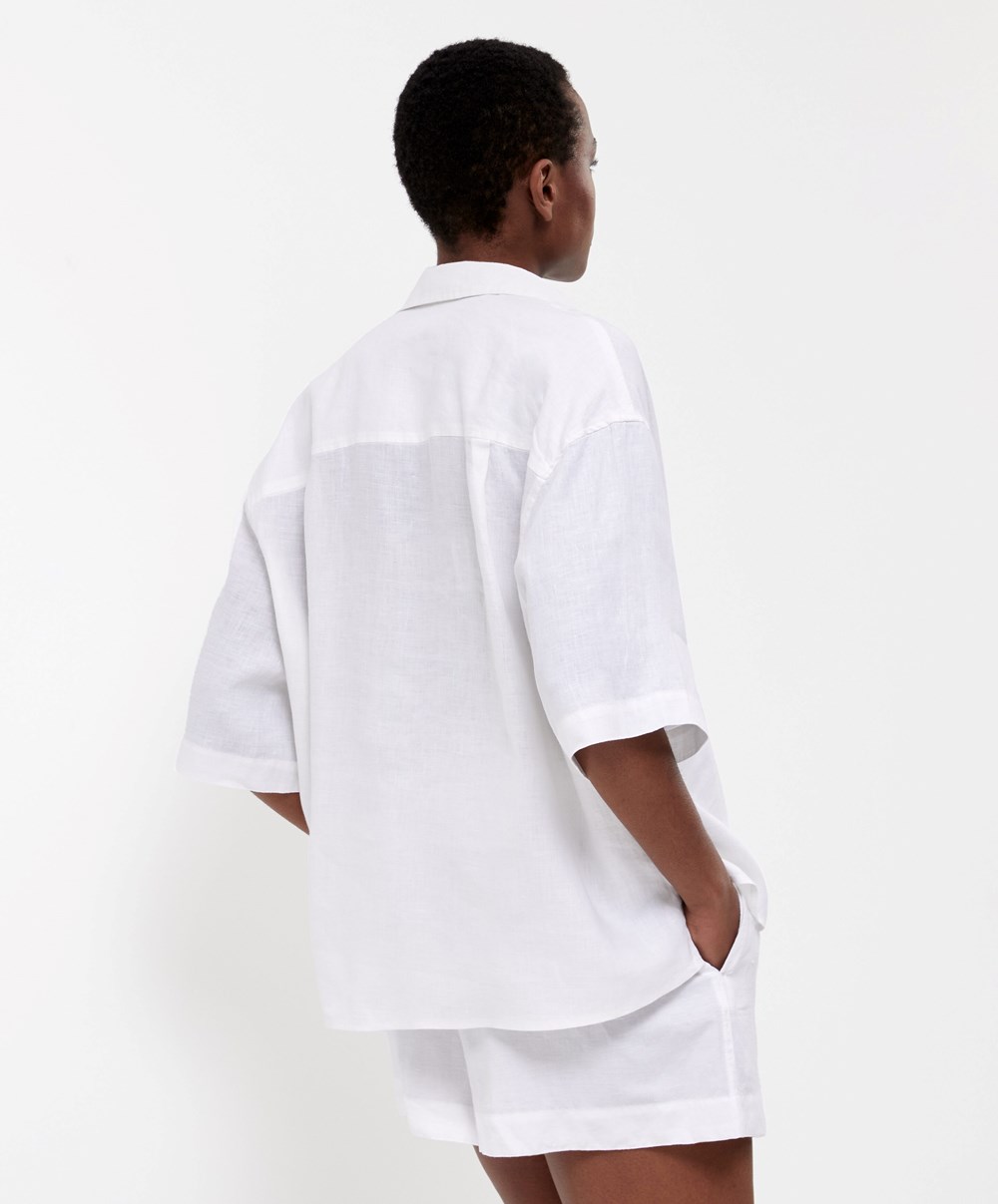 Oysho 100% Linen Shirt ασπρα | DBGMLU-874