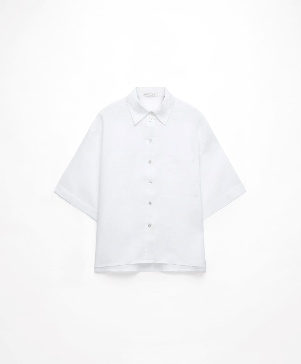 Oysho 100% Linen Shirt ασπρα | DBGMLU-874