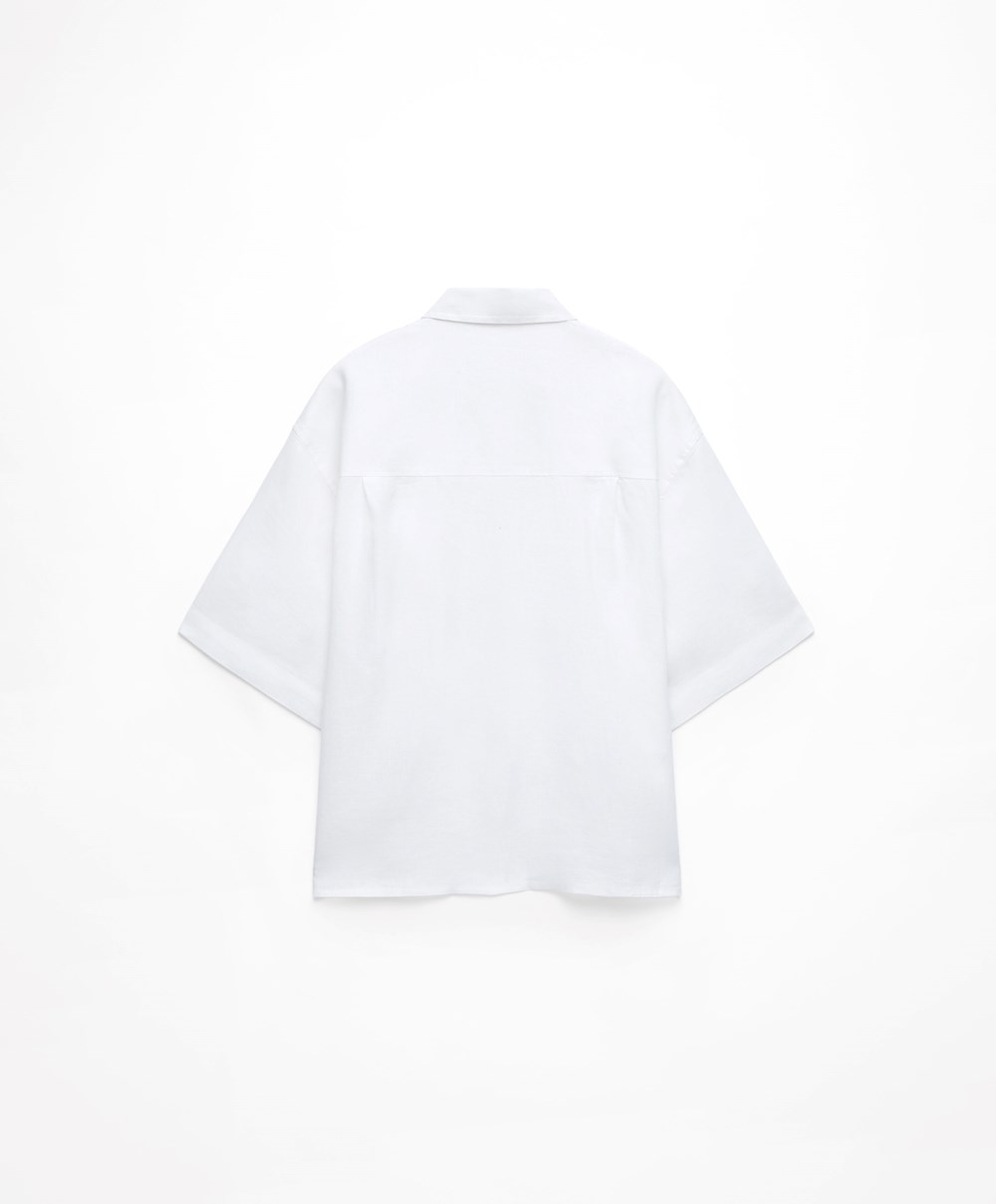 Oysho 100% Linen Shirt ασπρα | DBGMLU-874