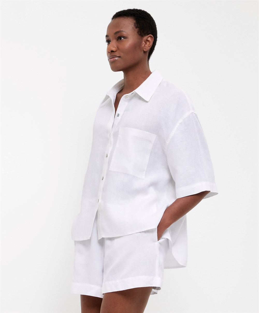 Oysho 100% Linen Shirt ασπρα | DBGMLU-874