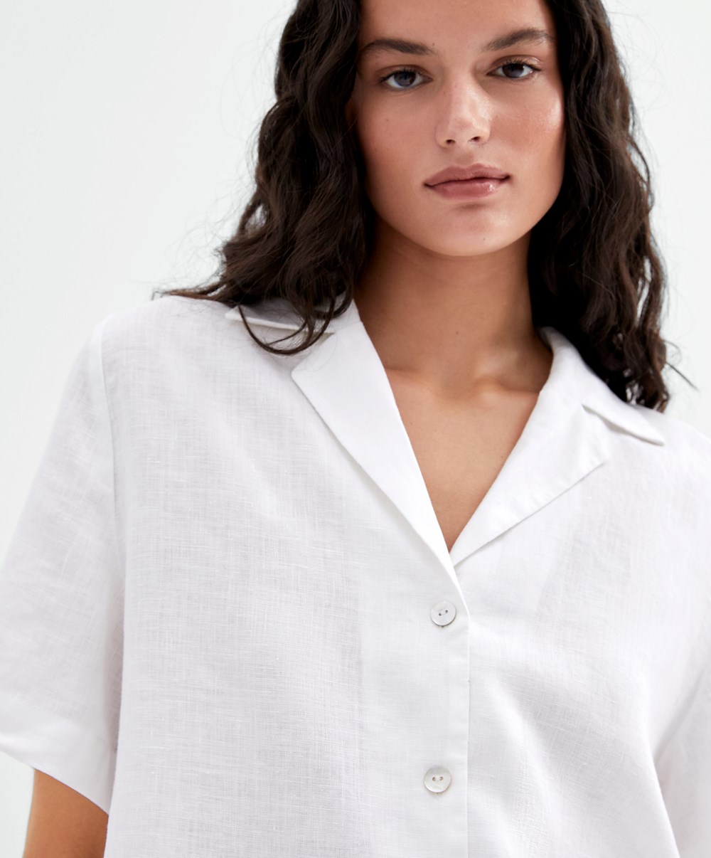 Oysho 100% Linen Shirt ασπρα | LKPGVD-497