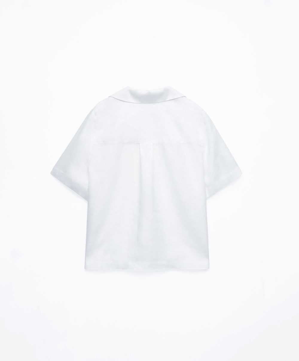 Oysho 100% Linen Shirt ασπρα | LKPGVD-497