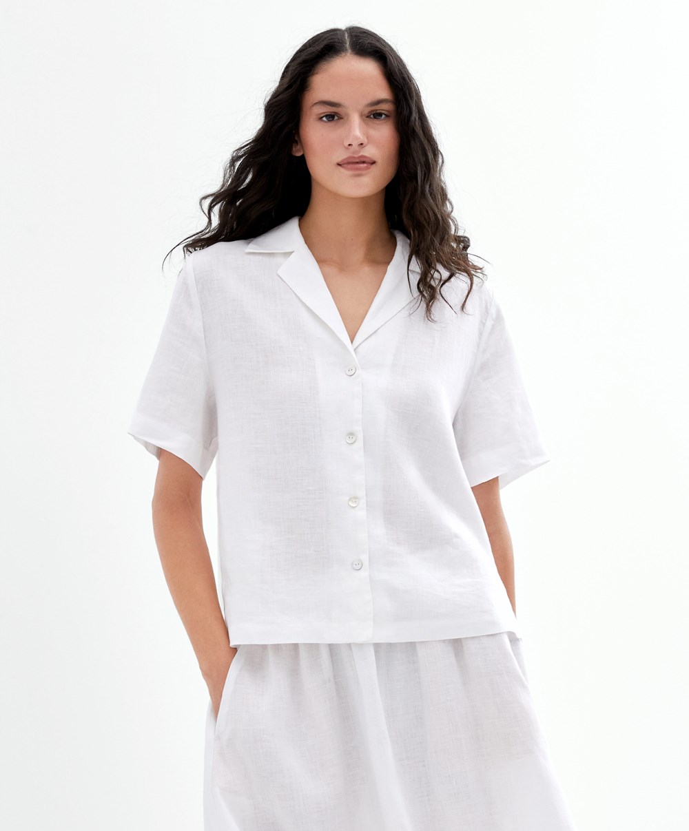 Oysho 100% Linen Shirt ασπρα | LKPGVD-497