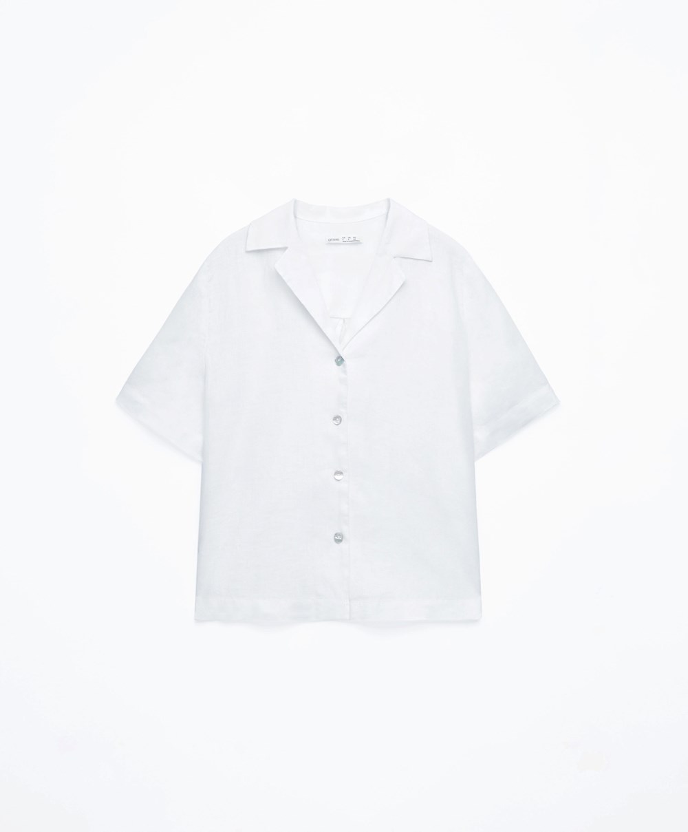 Oysho 100% Linen Shirt ασπρα | ZRJMFY-758