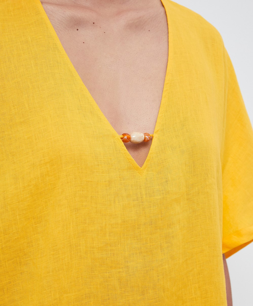 Oysho 100% Linen Tunic φορεμα Mid-yellow | MJGRPQ-281