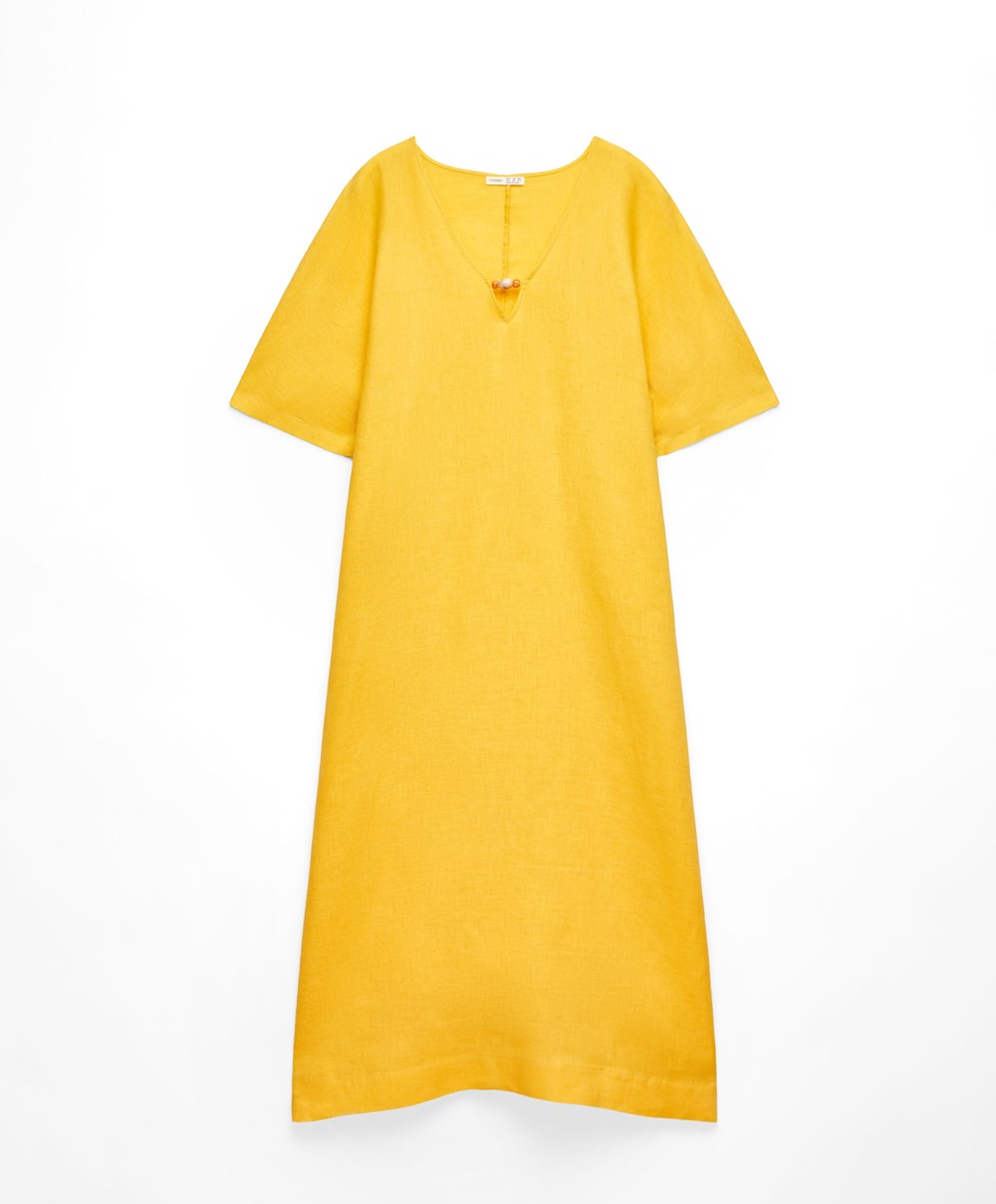 Oysho 100% Linen Tunic φορεμα Mid-yellow | MJGRPQ-281