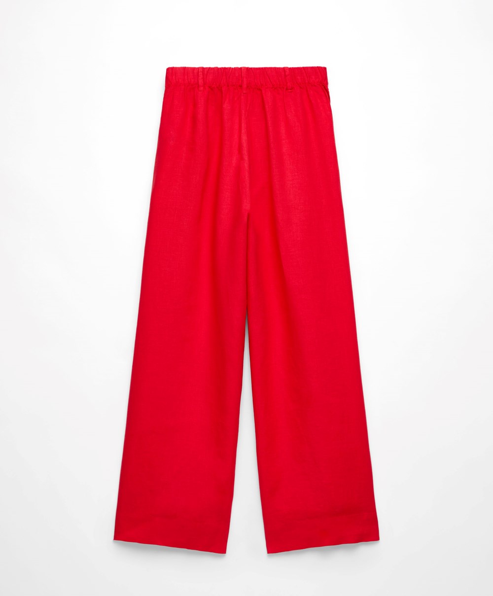 Oysho 100% Linen φαρδια-leg Trousers κοκκινα | KYDIEL-918