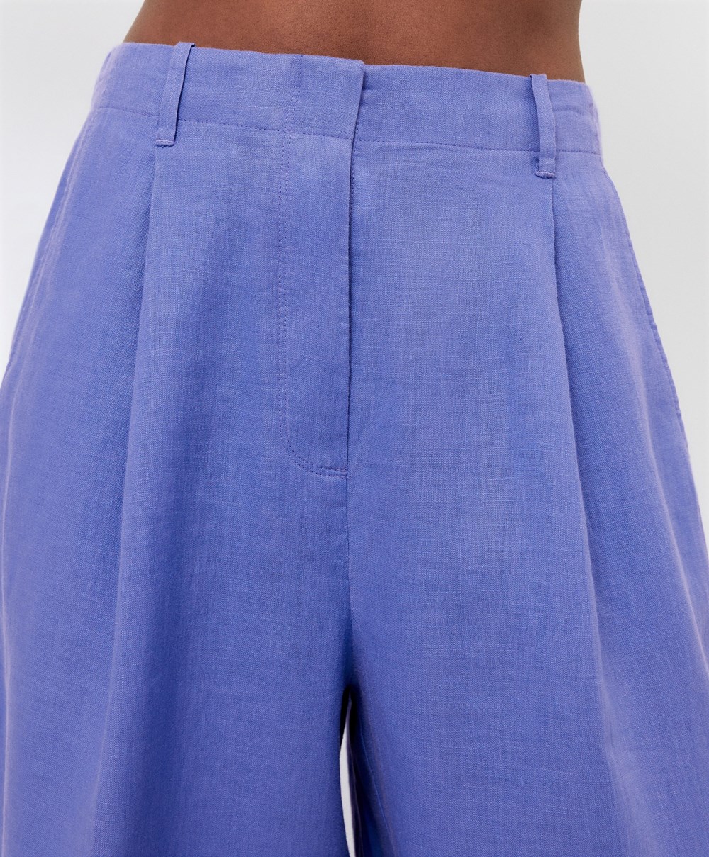 Oysho 100% Linen φαρδια-leg Trousers λεβάντα | NJSOZD-413