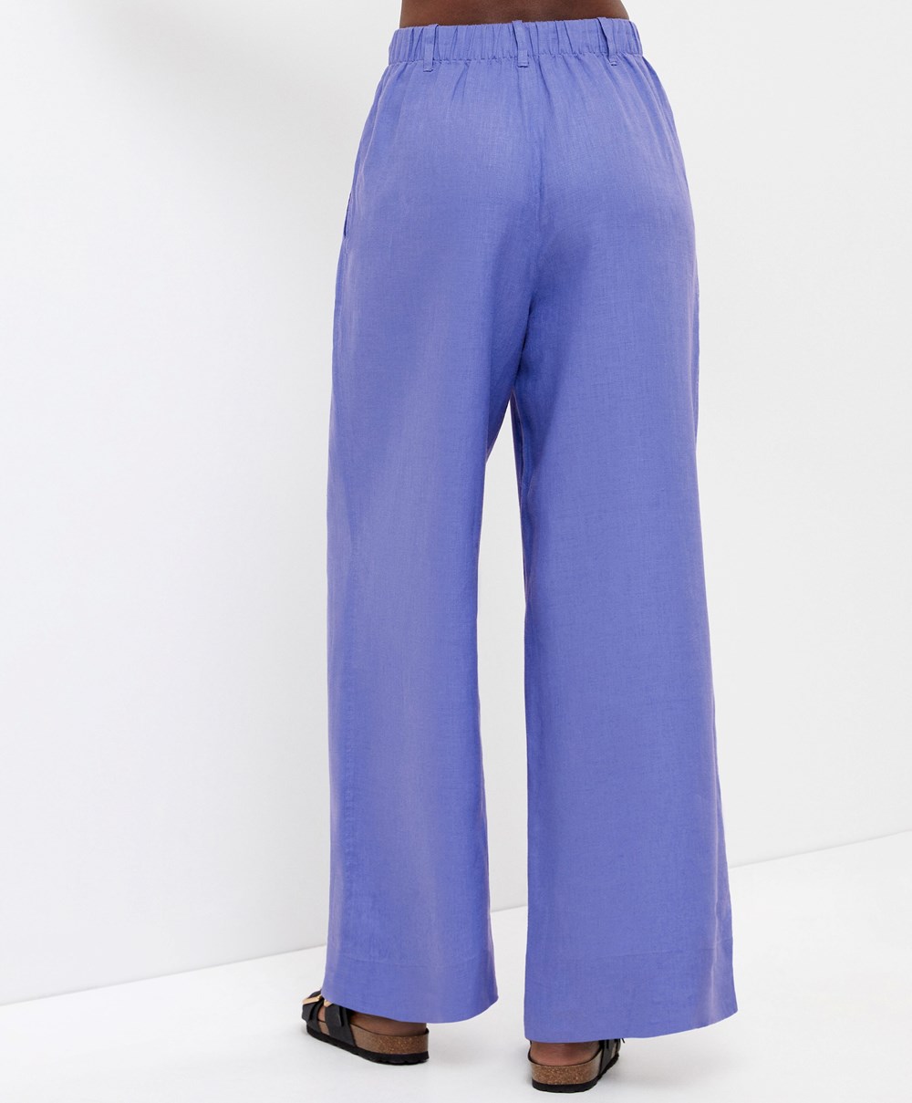 Oysho 100% Linen φαρδια-leg Trousers λεβάντα | NJSOZD-413