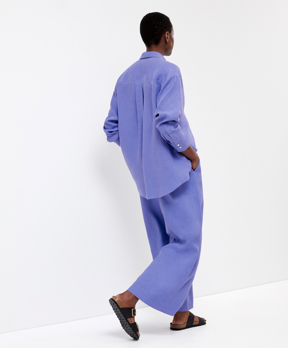 Oysho 100% Linen φαρδια-leg Trousers λεβάντα | NJSOZD-413