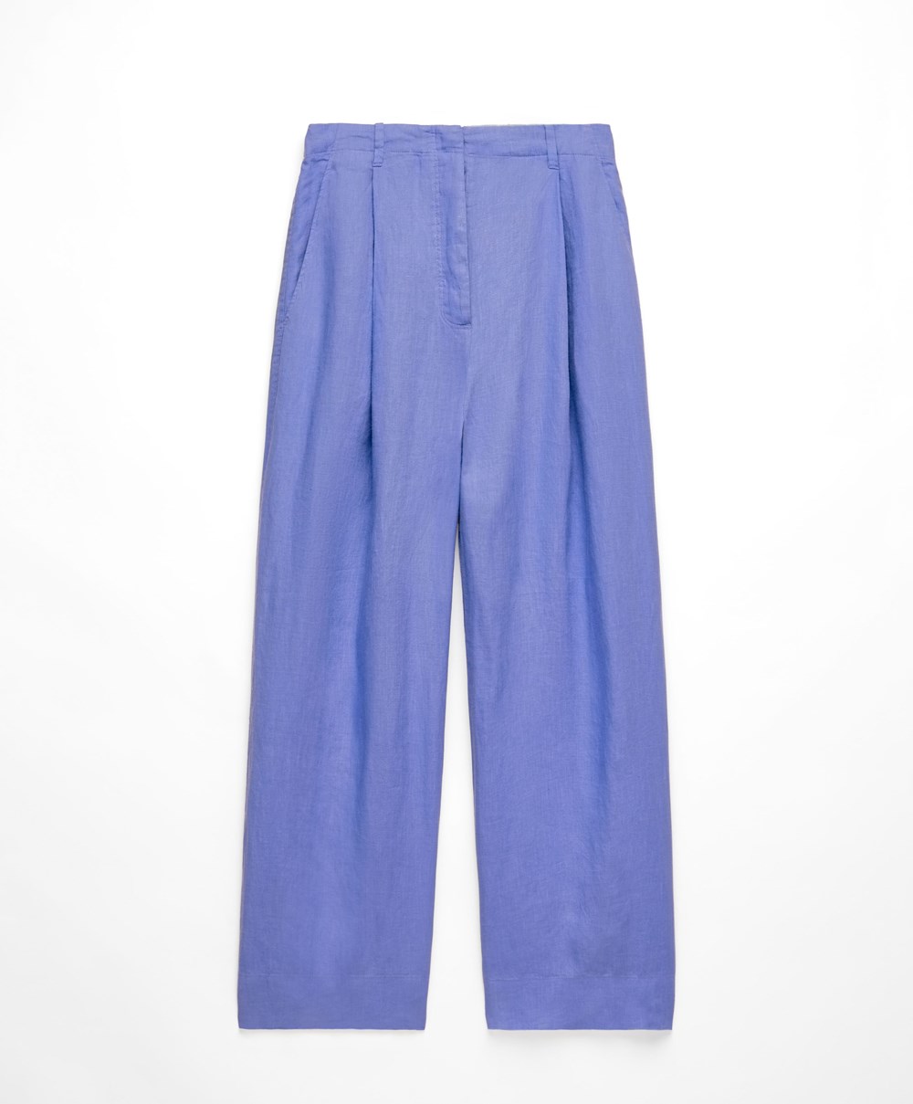 Oysho 100% Linen φαρδια-leg Trousers λεβάντα | NJSOZD-413