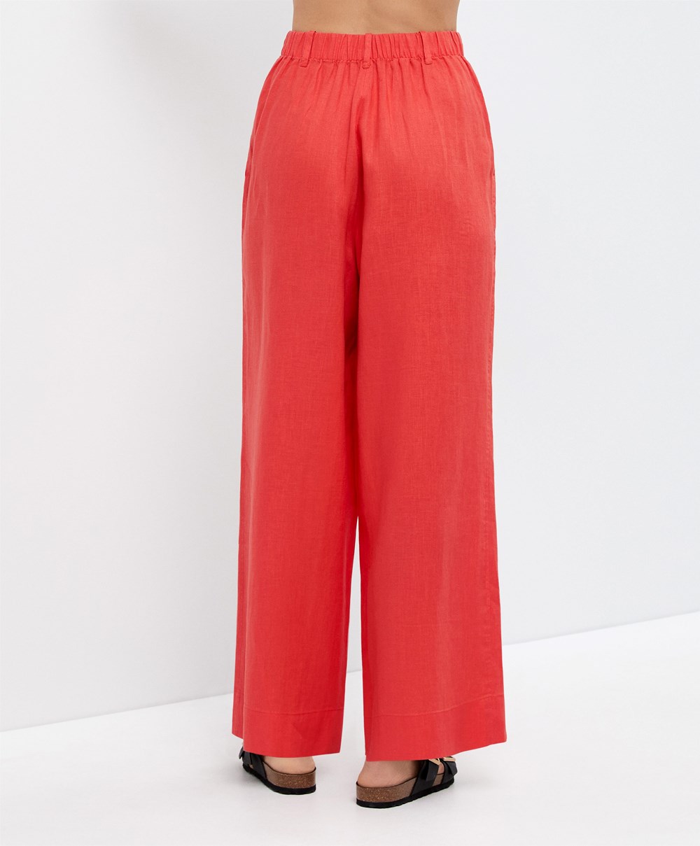 Oysho 100% Linen φαρδια-leg Trousers πορτοκαλι | KHMARG-368