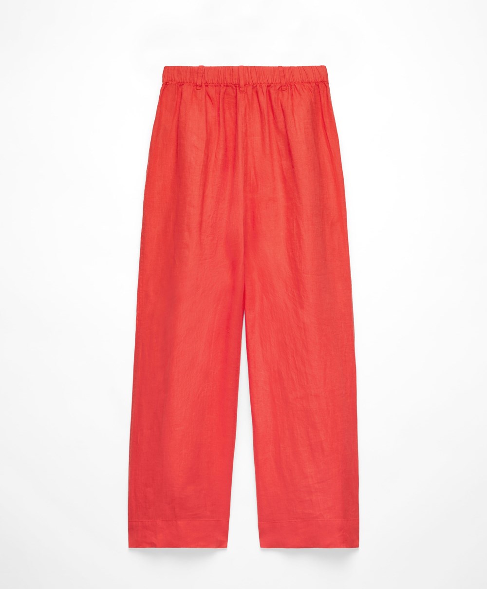 Oysho 100% Linen φαρδια-leg Trousers πορτοκαλι | KHMARG-368