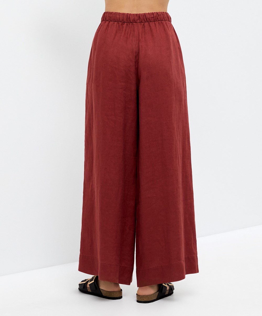 Oysho 100% Linen φαρδια Ευθεία-leg Trousers καφε | HKTQPE-219