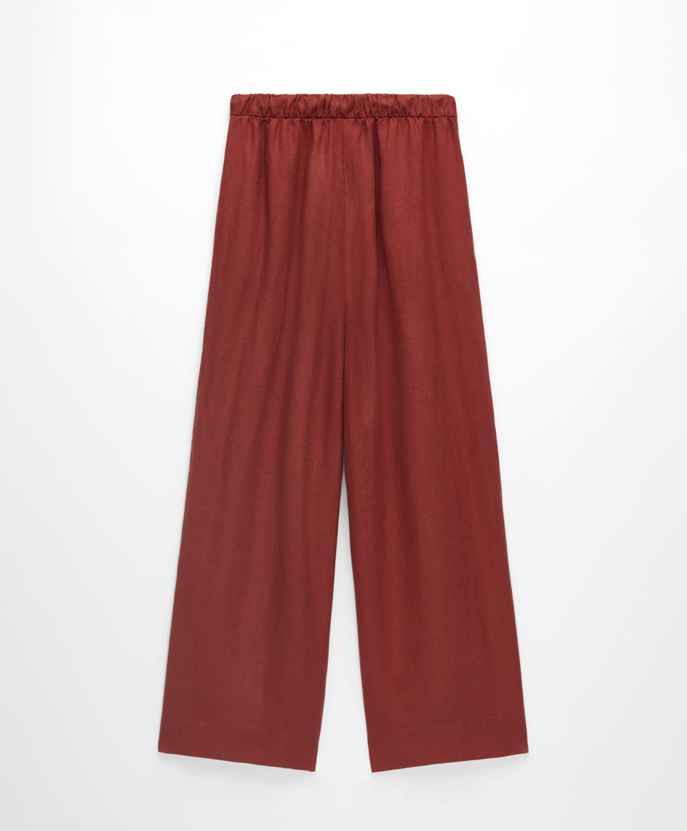 Oysho 100% Linen φαρδια Ευθεία-leg Trousers καφε | HKTQPE-219