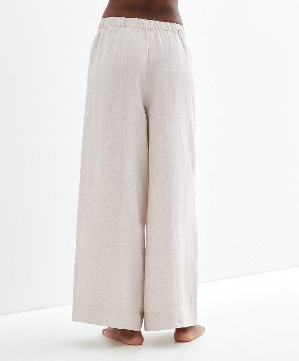 Oysho 100% Linen φαρδια Ευθεία-leg Trousers Sand Melange | LIMKVB-173