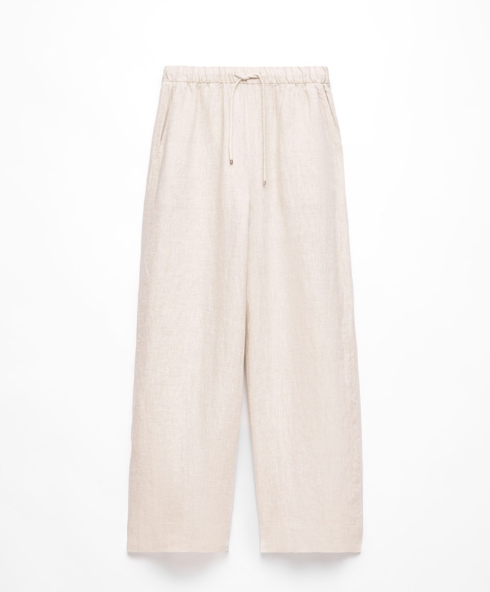 Oysho 100% Linen φαρδια Ευθεία-leg Trousers Sand Melange | LIMKVB-173