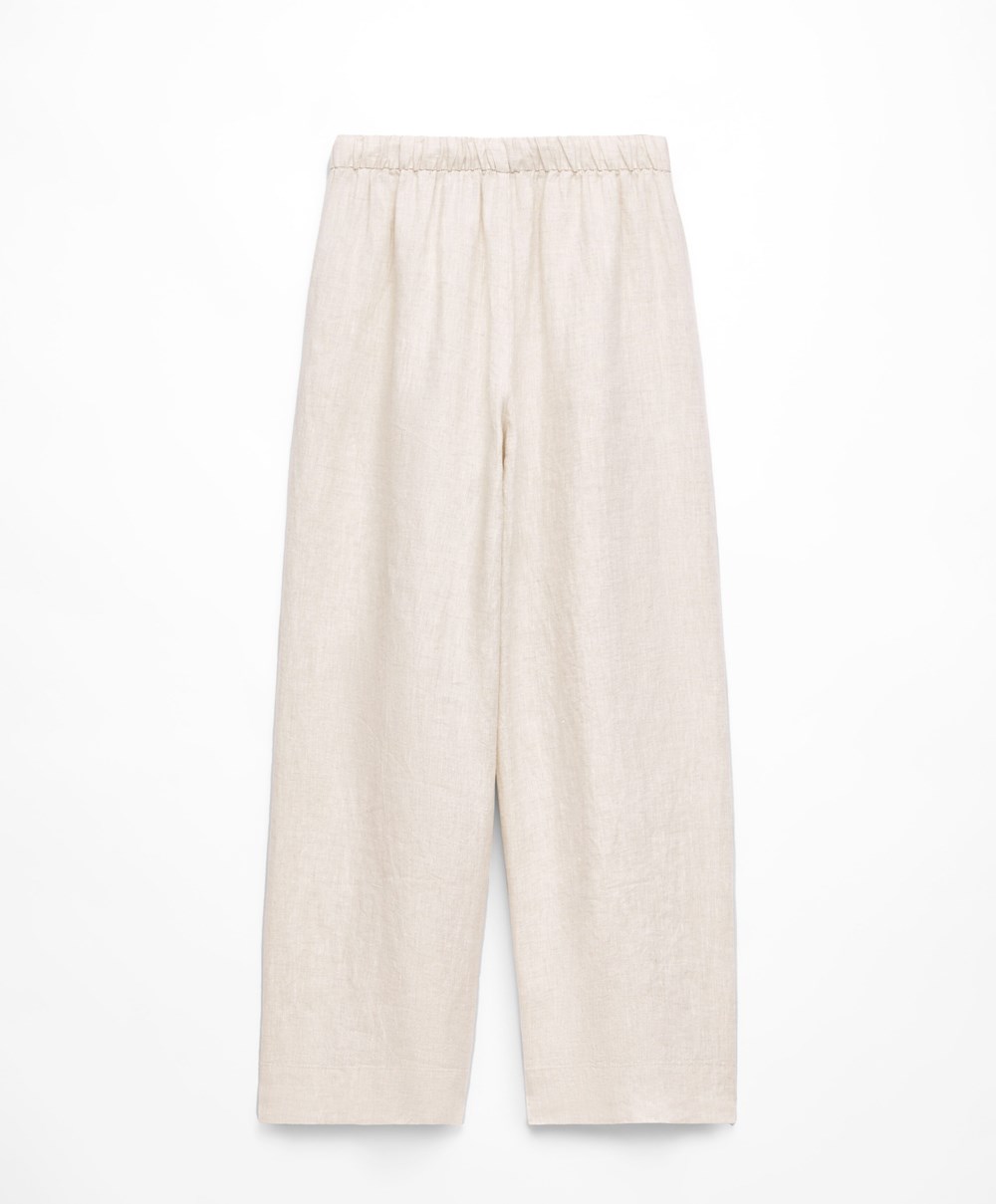 Oysho 100% Linen φαρδια Ευθεία-leg Trousers Sand Melange | LIMKVB-173