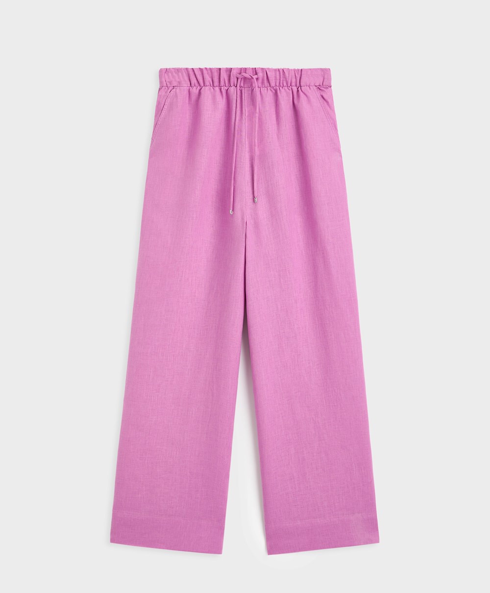 Oysho 100% Linen φαρδια Ευθεία-leg Trousers ροζ | WENFSU-278