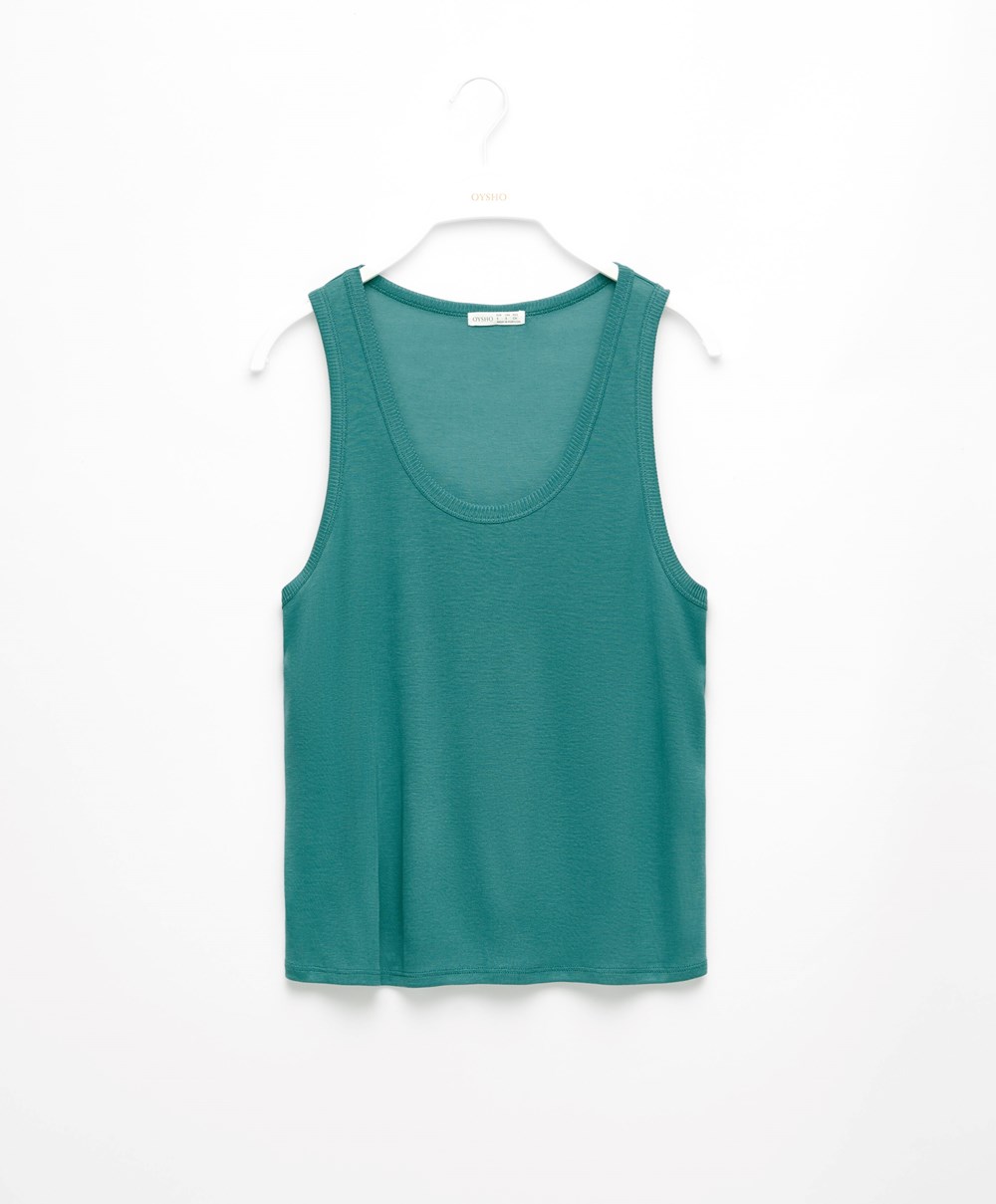 Oysho 100% Lyocell Vest Top σκούρο πρασινο | DBWEHG-219