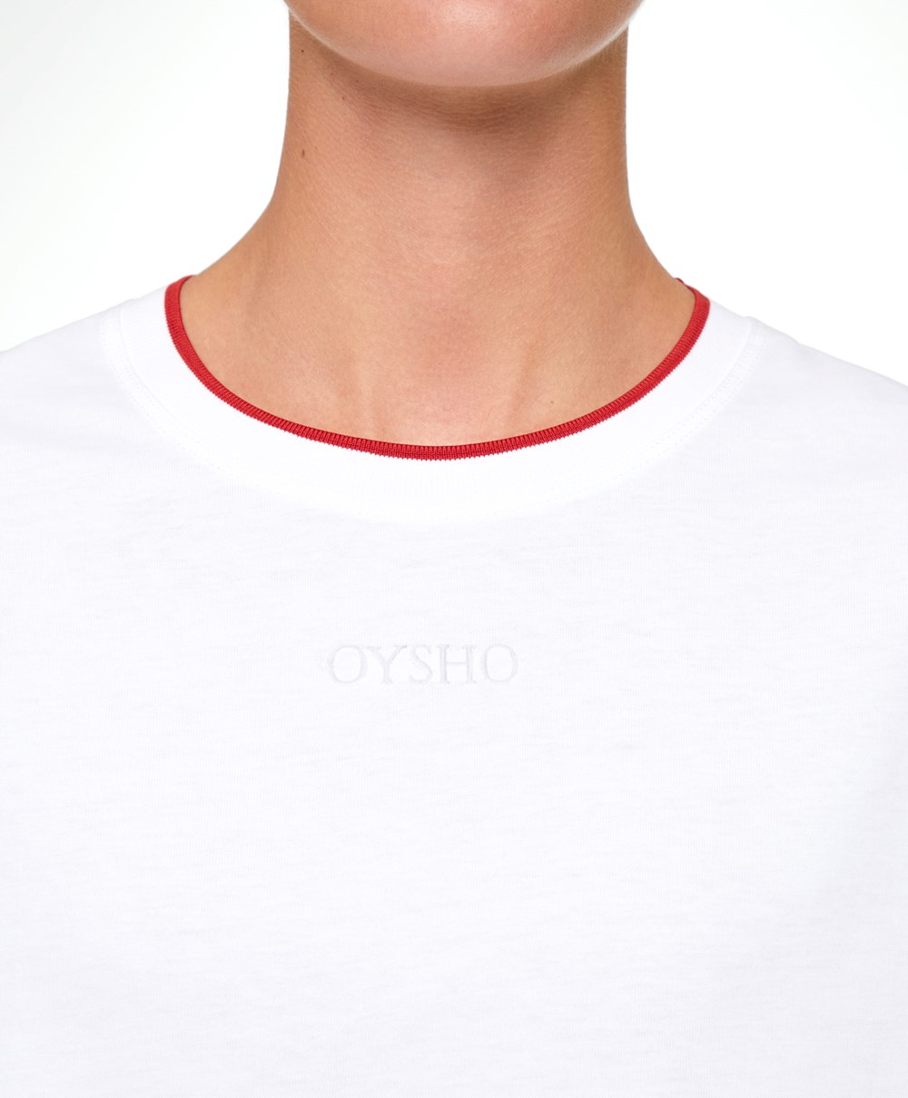 Oysho 100% βαμβακερα Cropped κοντο-sleeved Logo T-shirt κοκκινα | PGFZRC-938