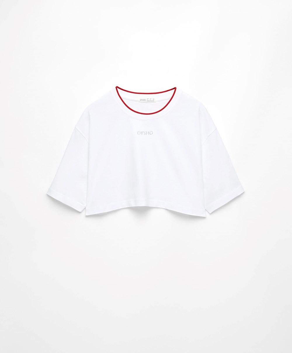 Oysho 100% βαμβακερα Cropped κοντο-sleeved Logo T-shirt κοκκινα | PGFZRC-938