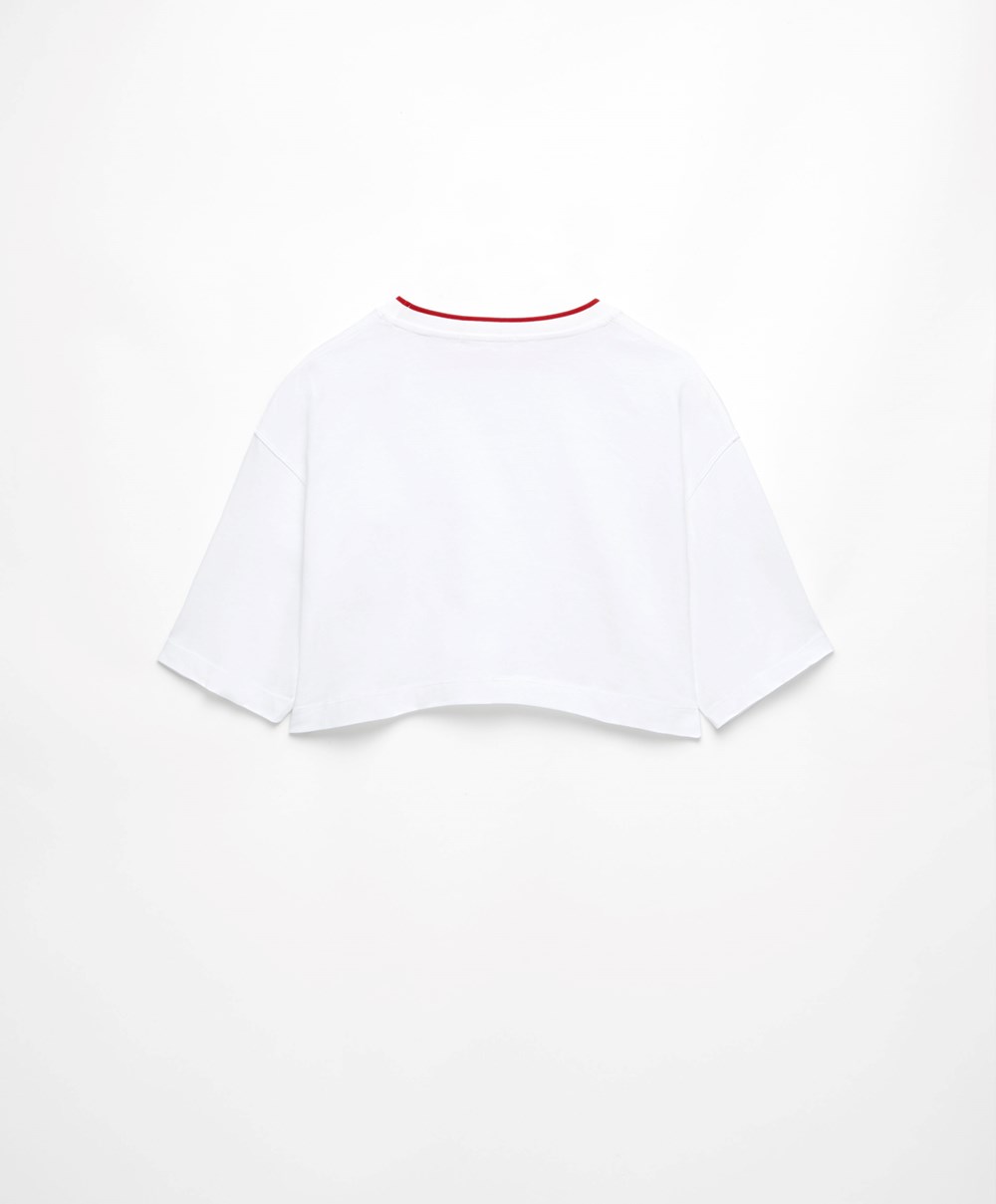 Oysho 100% βαμβακερα Cropped κοντο-sleeved Logo T-shirt κοκκινα | PGFZRC-938