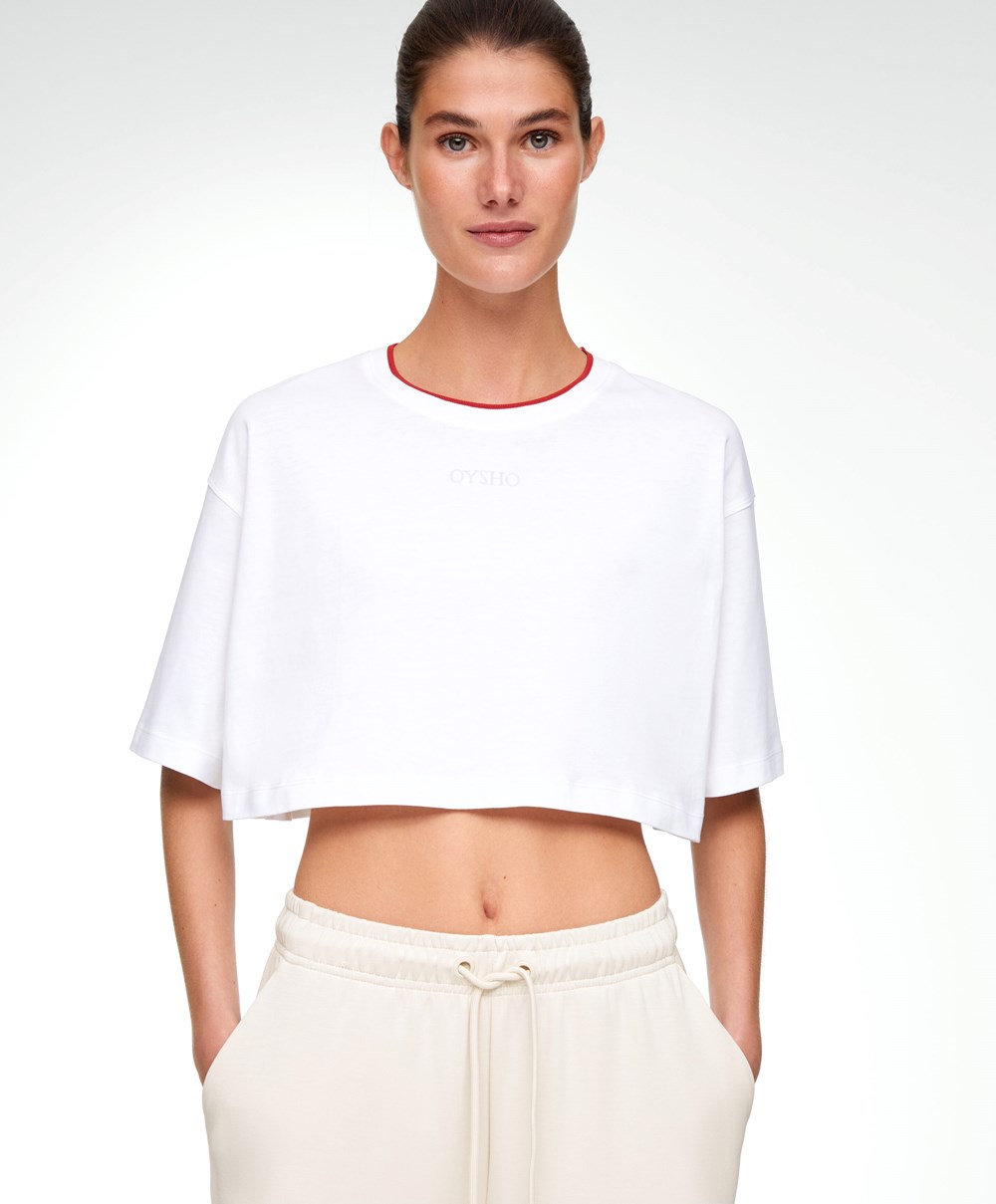 Oysho 100% βαμβακερα Cropped κοντο-sleeved Logo T-shirt κοκκινα | PGFZRC-938