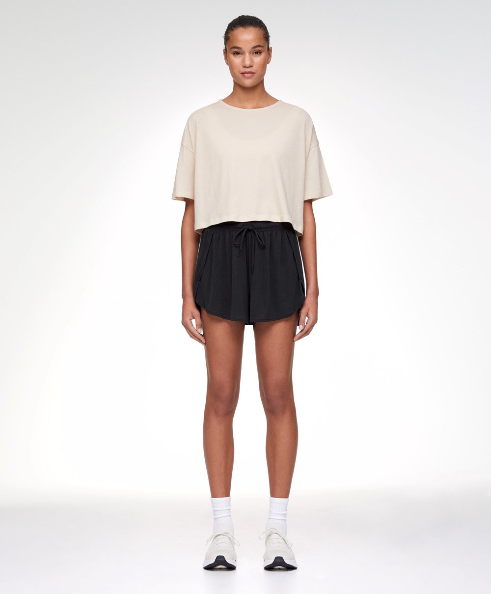 Oysho 100% βαμβακερα Cropped κοντο-sleeved T-shirt Ecru | PIZUYL-817