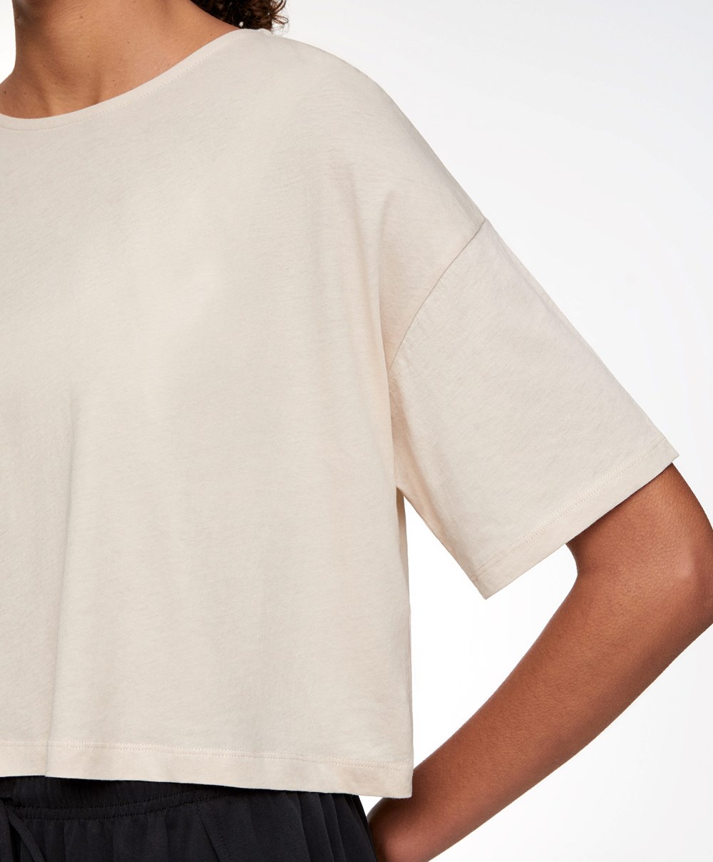 Oysho 100% βαμβακερα Cropped κοντο-sleeved T-shirt Ecru | PIZUYL-817