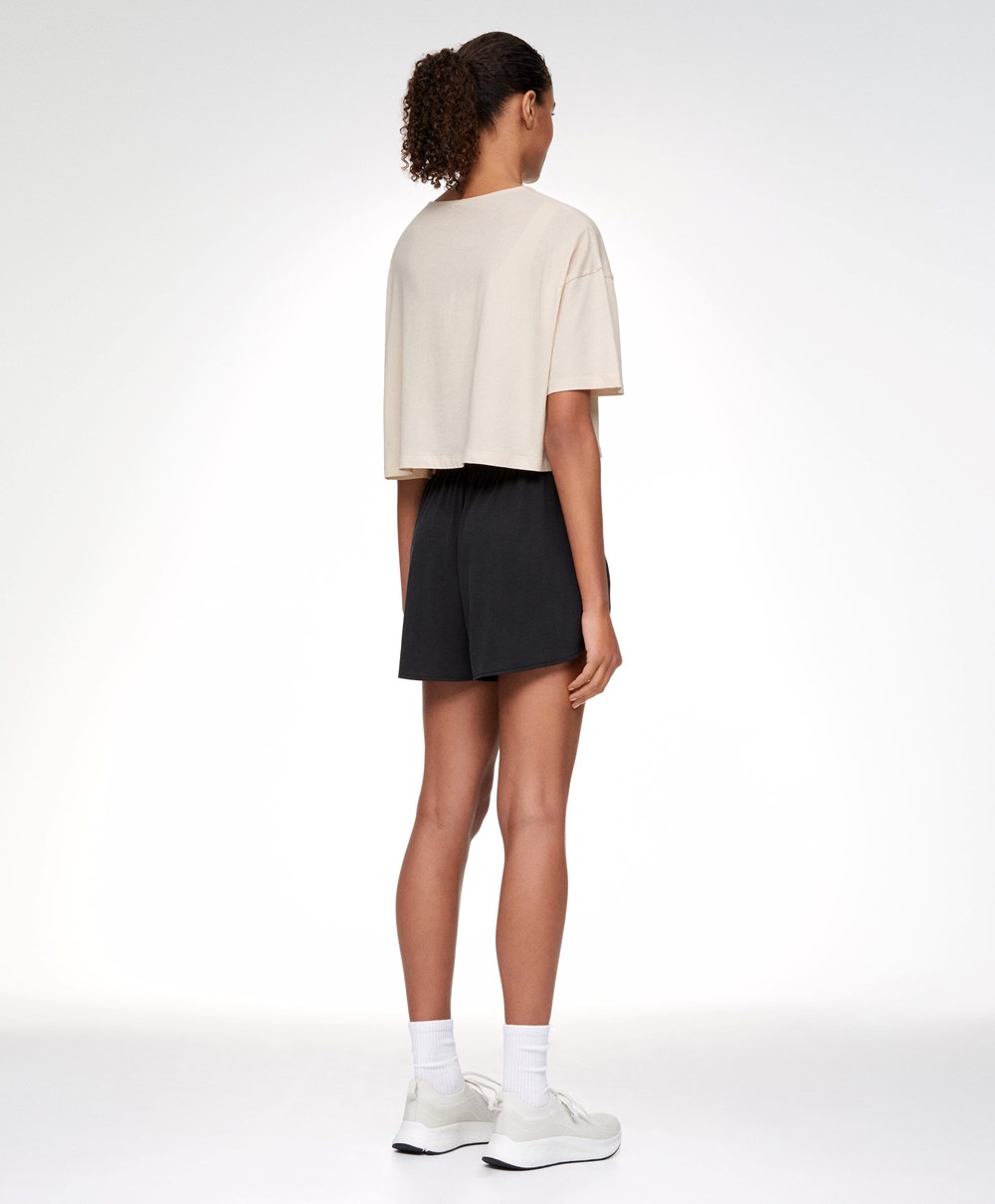 Oysho 100% βαμβακερα Cropped κοντο-sleeved T-shirt Ecru | PIZUYL-817