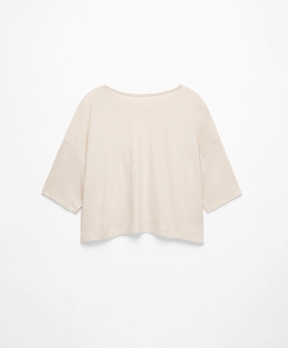 Oysho 100% βαμβακερα Cropped κοντο-sleeved T-shirt Ecru | PIZUYL-817