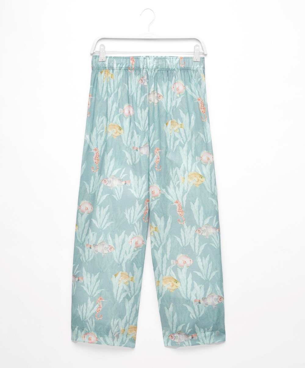 Oysho 100% βαμβακερα Fish Trousers τυρκουάζ | ZEMSHF-612