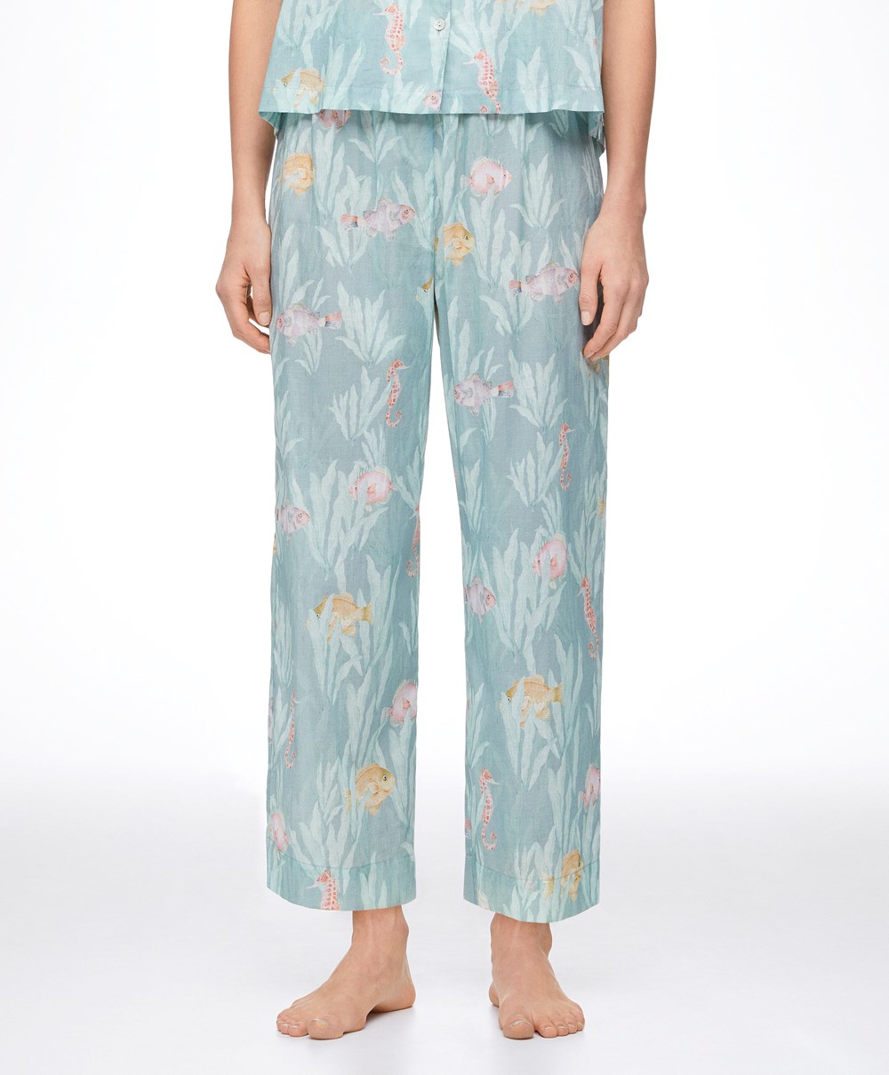 Oysho 100% βαμβακερα Fish Trousers τυρκουάζ | ZEMSHF-612